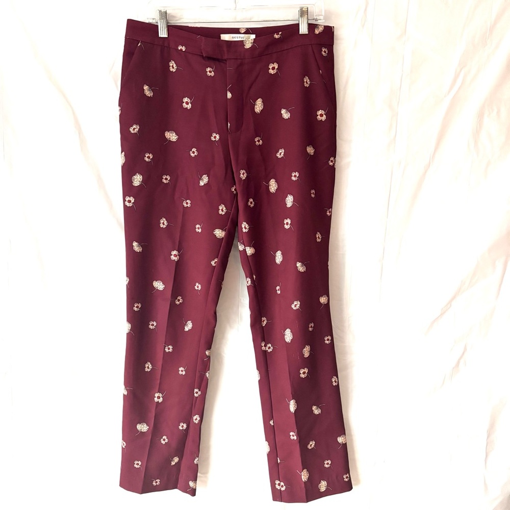 Gestuz Burgundy Floral Print Pants SZ 10 Euro 40 Worn 1X